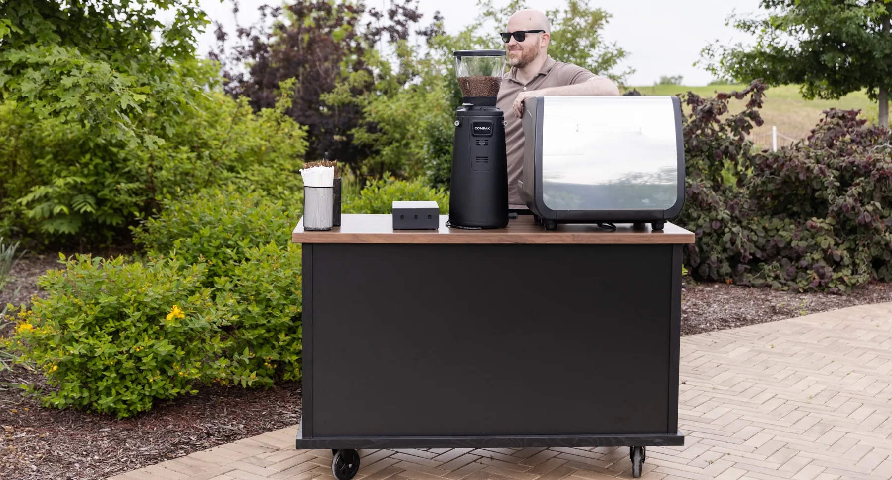 Premium espresso cart at elegant outdoor event